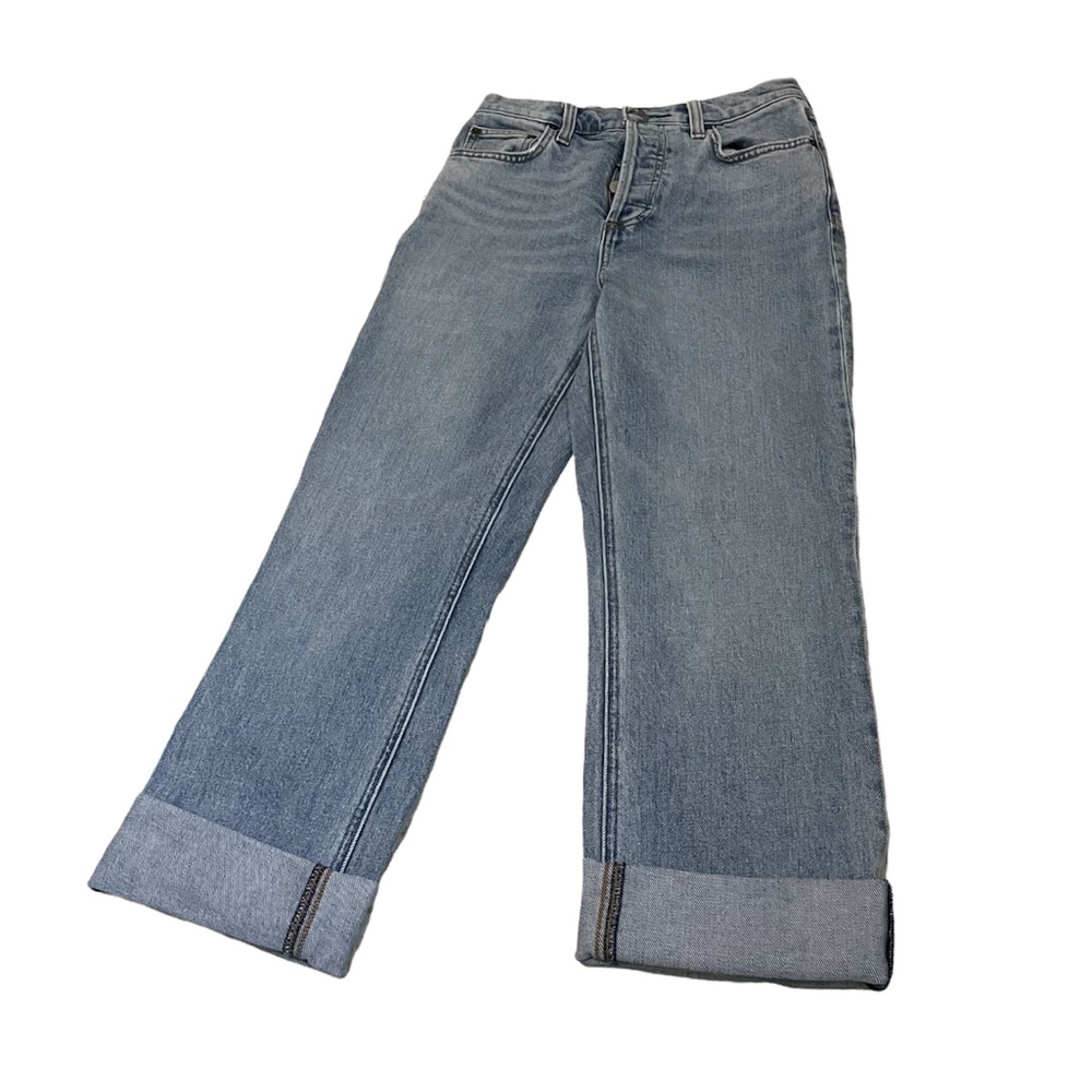 Aritzia Denim Forum 25 arlo high rise straight 28L jeans button fly blue cuffed - Picture 1 of 9